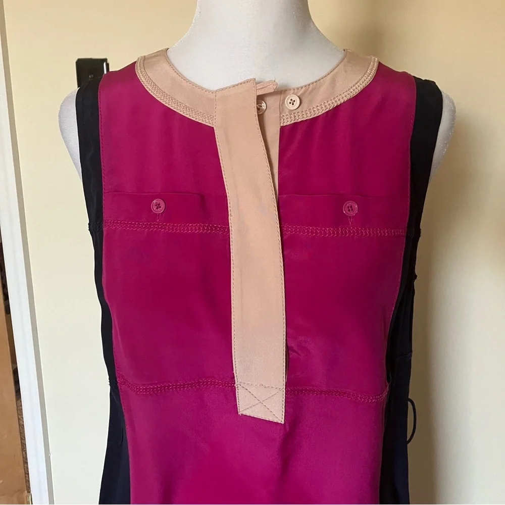 Tory Burch Blue & Pink Angie Colorblock Knee Length Silk Dress size 0